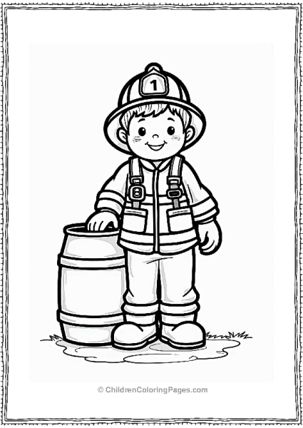 Firefighter In Protective Gear By Water Barrel Free PDF Printable