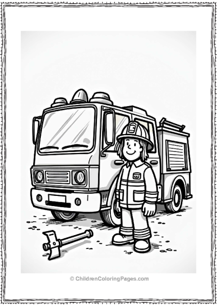 Firefighter Next To Fire Truck Free PDF Printable