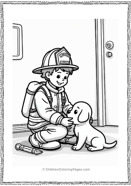 Firefighter Playing With Puppy Free PDF Printable