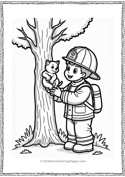 Firefighter Rescuing A Kitten Free PDF Printable