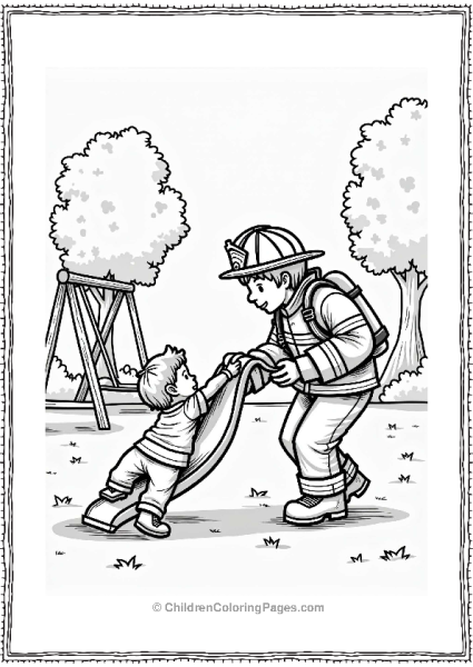 Firefighter Rescuing Child At Playground Free PDF Printable