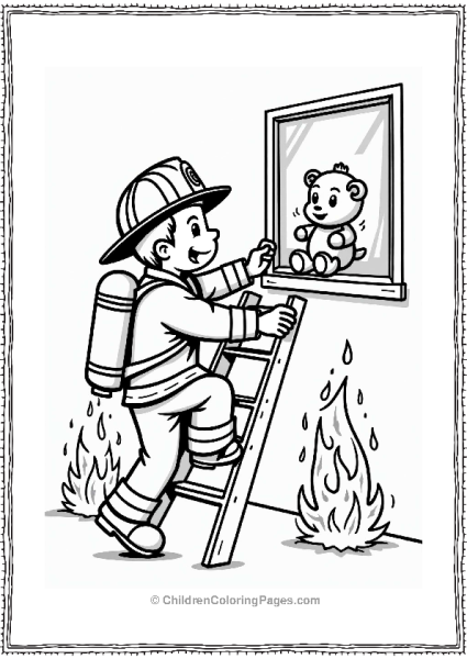 Firefighter Saving A Toy From Flames Free PDF Printable