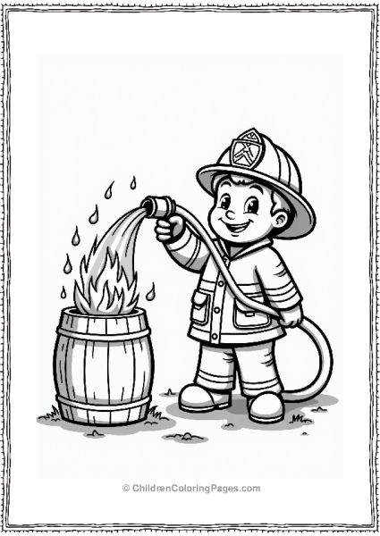 Firefighter Spraying Water At A Small Fire Free PDF Printable