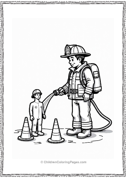 Firefighter Spraying Water On Dummy Free PDF Printable