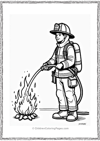 Firefighter Spraying Water On Fire Free PDF Printable