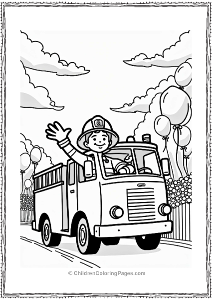 Firefighter Waving At Parade Free PDF Printable