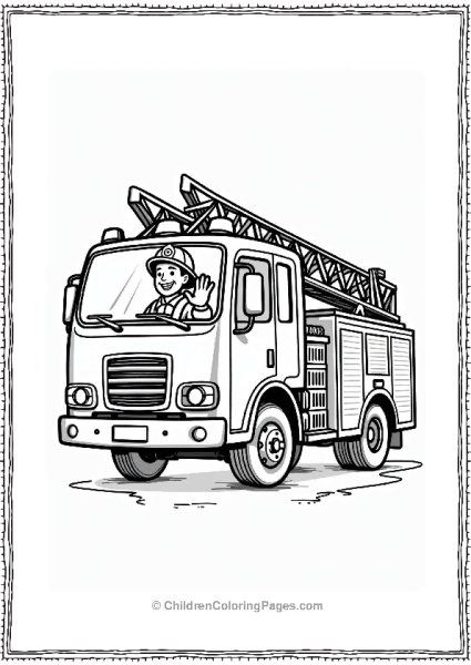Firefighter Waving From Fire Truck Free PDF Printable