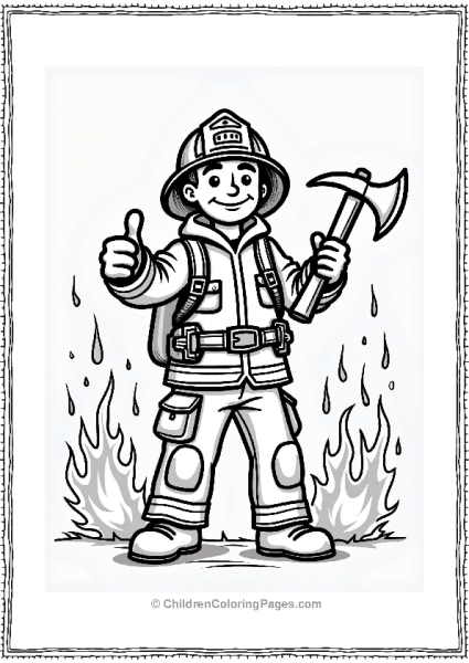 Firefighter With Axe And Thumbs Up Free PDF Printable