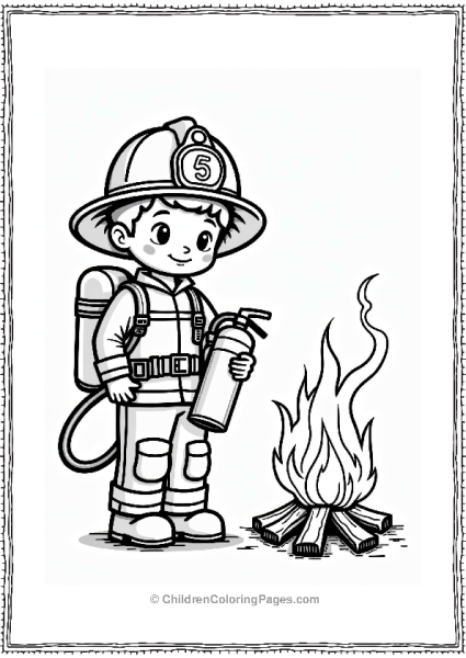Firefighter With Fire Extinguisher By Campfire Free PDF Printable