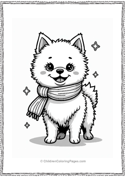 Fluffy Pomeranian With Scarf And Stars Free PDF Printable