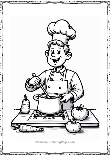 Food Cheerful Chef Cooking With Vegetables Free PDF Printable