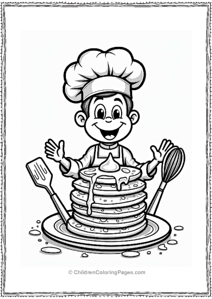 Food Cheerful Chef Stacking Pancakes Free PDF Printable