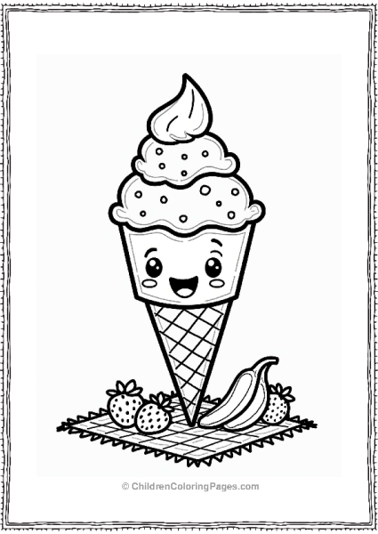 Food Cheerful Ice Cream Cone On Picnic Blanket Free PDF Printable