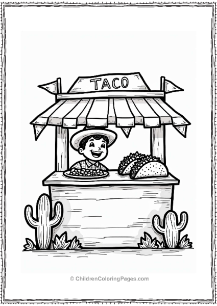 Food Colorful Taco Stand With Smiling Vendor Free PDF Printable
