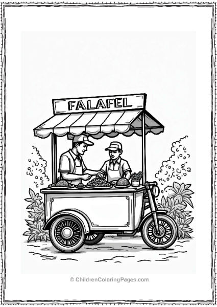 Food Falafel Cart With Customers Free PDF Printable