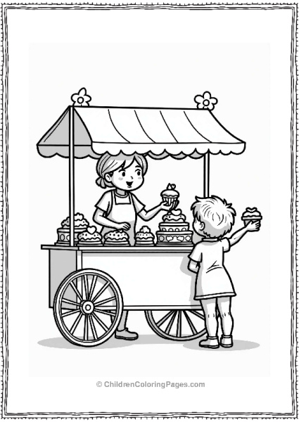 Food Pastry Cart With Child Pointing At Cupcake Free PDF Printable