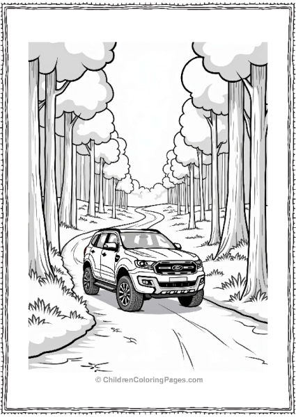 Ford Car In A Forest Scene Free PDF Printable