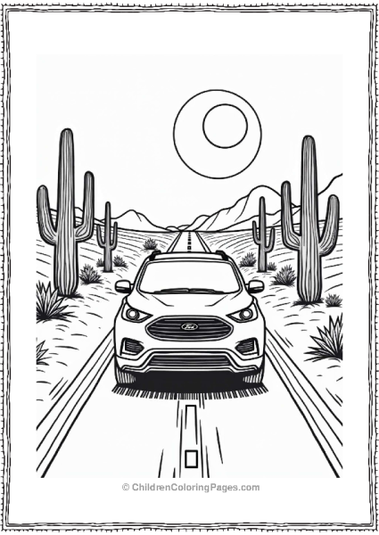 Ford Car On A Desert Road Free PDF Printable