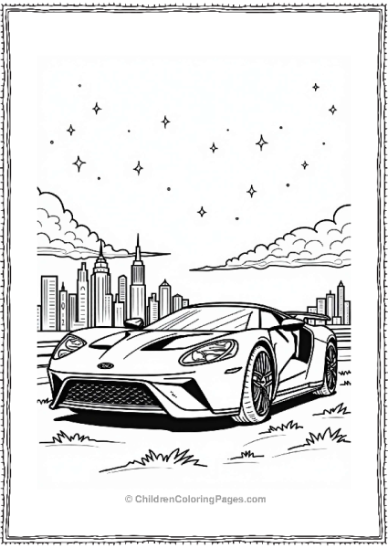 Ford GT At Sunset With City Skyline Free PDF Printable