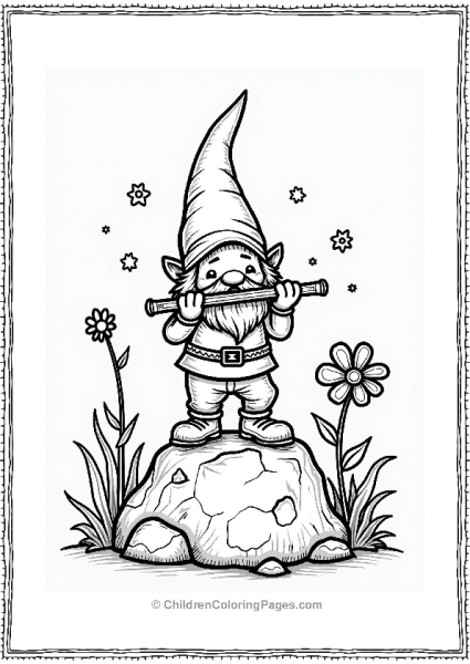 Friendly Gnome Playing Flute Free PDF Printable
