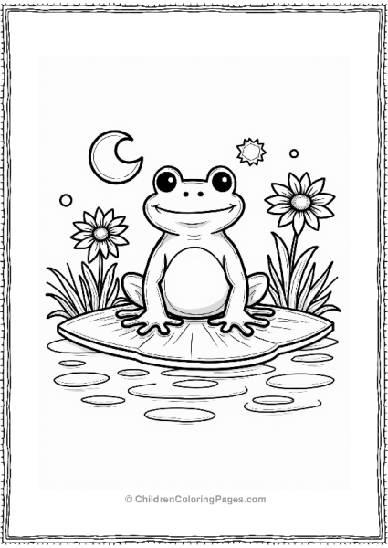 Frog On Square Lily Pad With Geometric Flowers Free PDF Printable