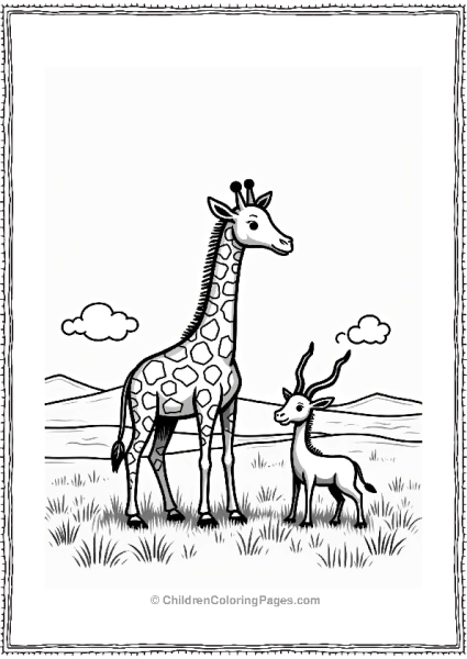 Giraffe And Antelope In The Savanna Free PDF Printable