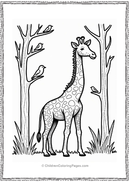 Giraffe And Birds In The Trees Free PDF Printable