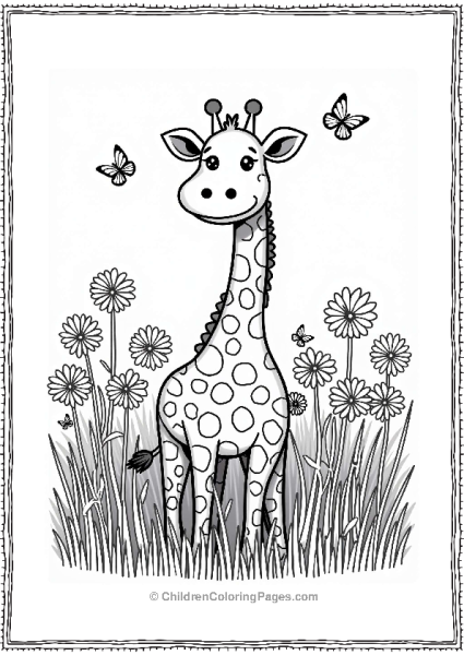 Giraffe In A Flower Field Free PDF Printable