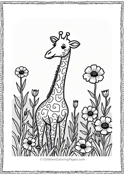 Giraffe In A Flower Garden Free PDF Printable