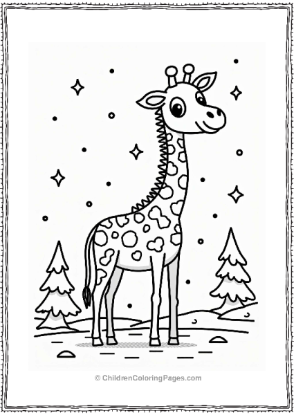 Giraffe In The Snowy Landscape Free PDF Printable