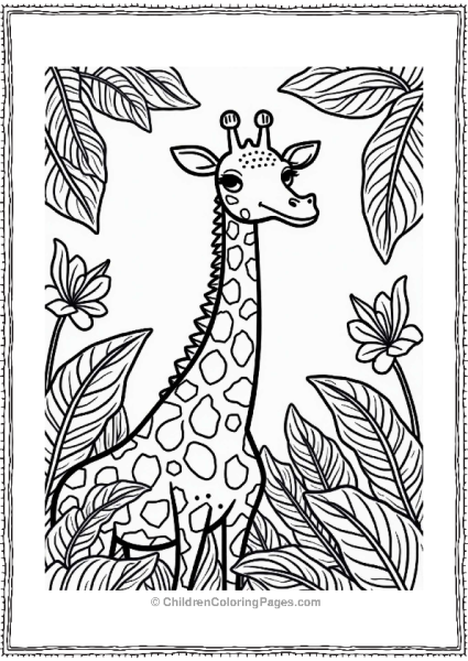 Giraffe Peeking Through Jungle Foliage Free PDF Printable