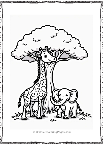 Giraffe Playing With Baby Elephant Free PDF Printable