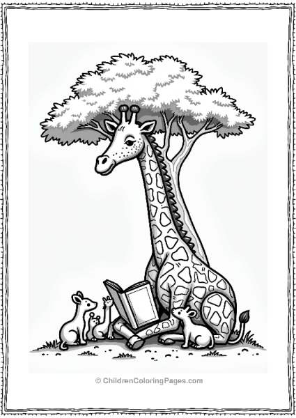 Giraffe Storyteller Under A Tree Free PDF Printable