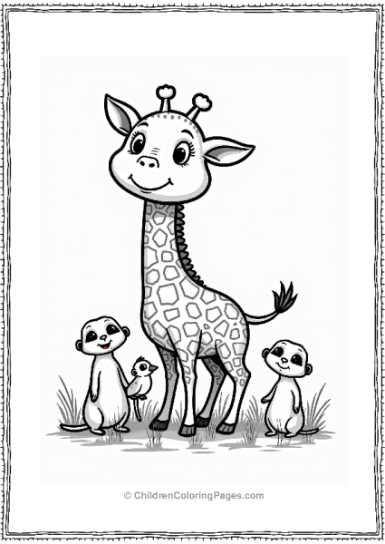 Giraffe With Friends In The Savanna Free PDF Printable