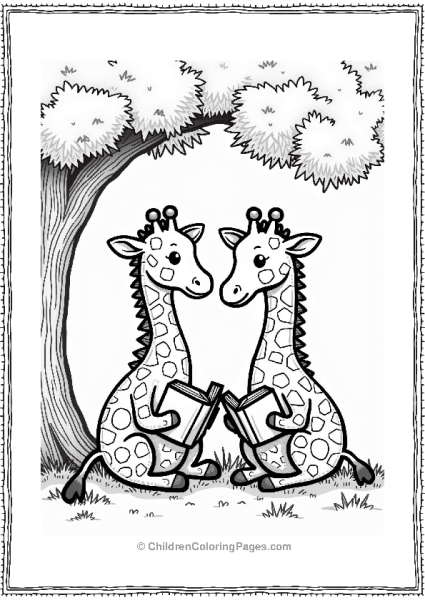 Giraffes Reading Under A Tree Free PDF Printable