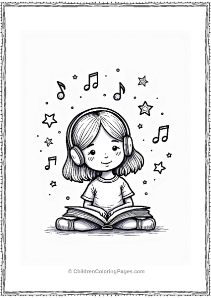 Girl Reading With Headphones And Music Notes Free PDF Printable
