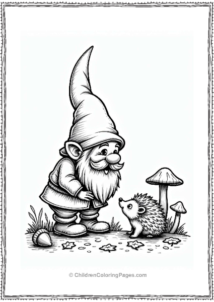 Gnome Greeting A Hedgehog Among Leaves Free PDF Printable