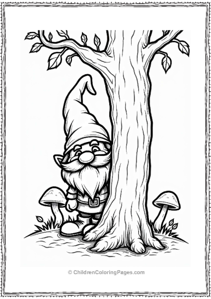 Gnome Hiding Behind A Tree Free PDF Printable