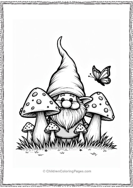 Gnome Peeking Behind Button Mushrooms Free PDF Printable
