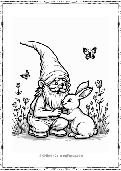 Gnome Petting A Rabbit In A Meadow Free PDF Printable