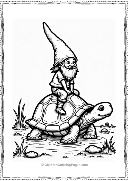Gnome Riding A Turtle In A Stream Free PDF Printable