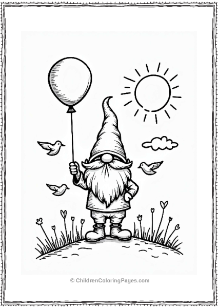 Gnome With A Balloon Floating Free PDF Printable