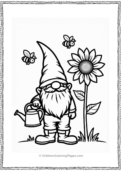 Gnome With Watering Can And Sunflower Free PDF Printable