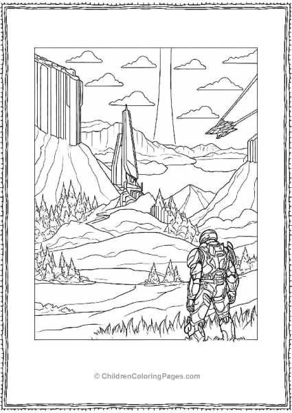 Halo Master Chief Looking At A Valley Free PDF Printable
