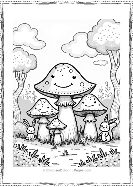 Happy Button Mushrooms In A Whimsical Forest Free PDF Printable