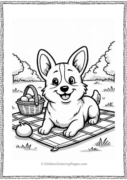 Happy Corgi On A Picnic Blanket Free PDF Printable