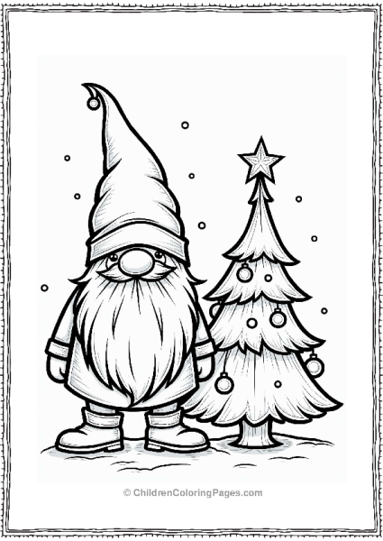 Jolly Gnome With Christmas Tree Free PDF Printable