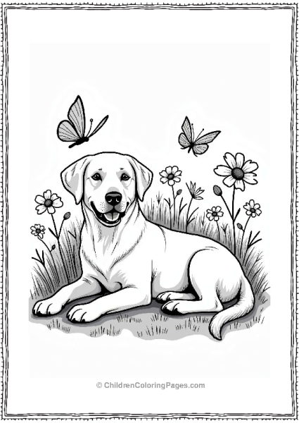 Labrador In A Flower Garden Free PDF Printable