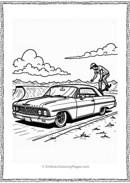 Lowrider Car And Skateboarder Free PDF Printable