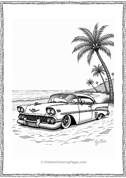 Lowrider Car At The Beach Free PDF Printable